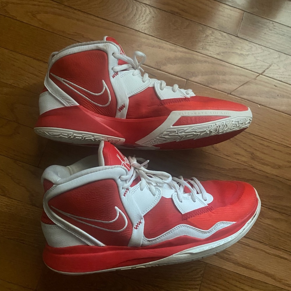 Kyrie Nike Red and White High-Top Athletic Shoes